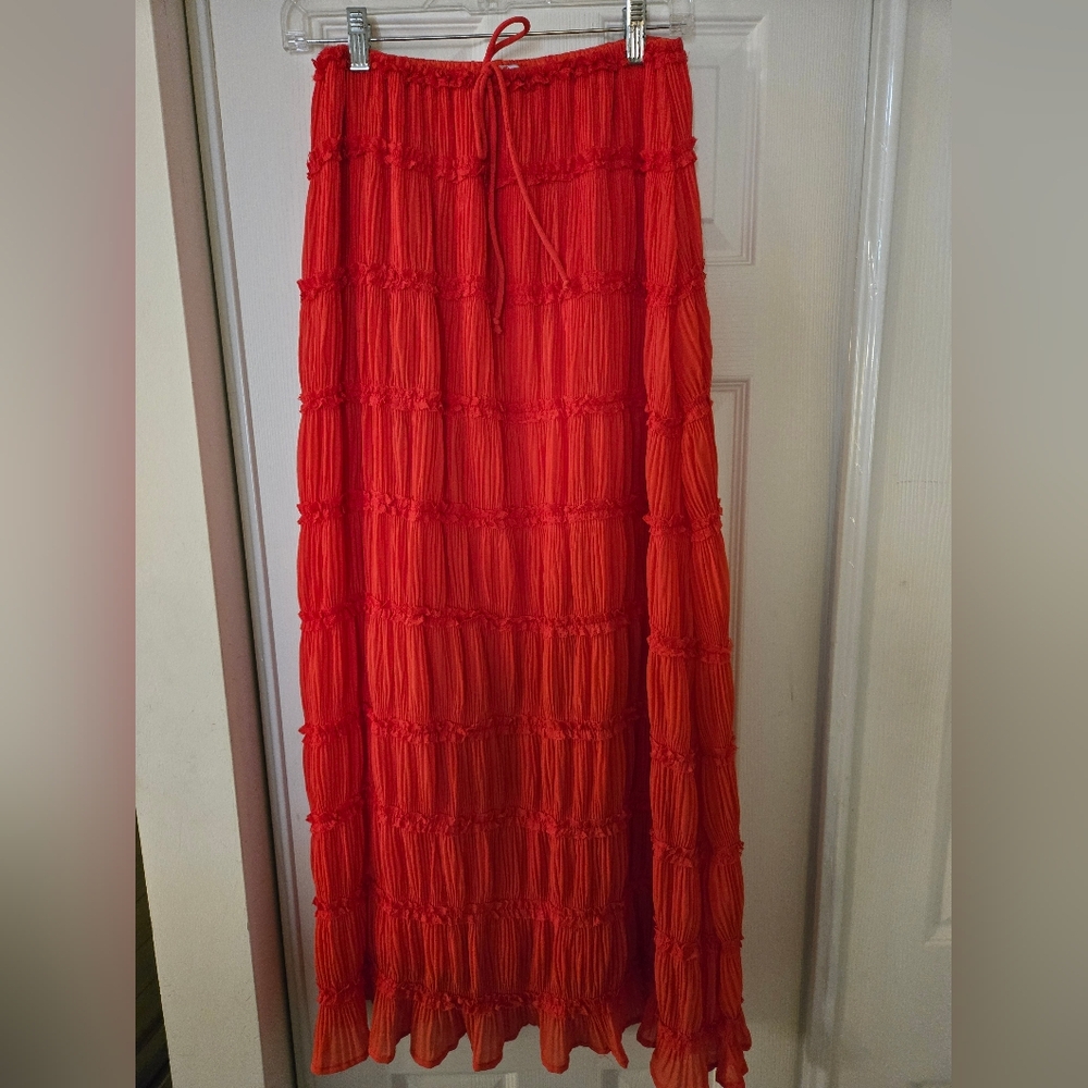 Women’s Red Tiered Maxi Skirt